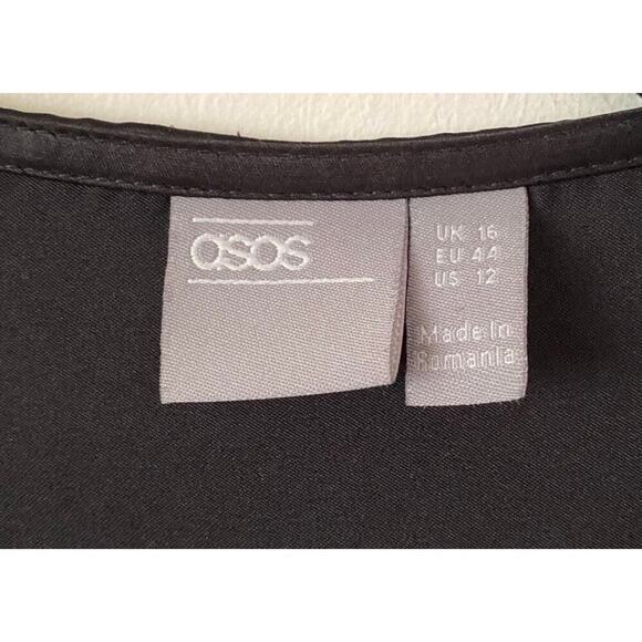 ASOS Cropped Sexy Black Satin Twist Front Long Sleeve Blouse - US 12 / UK 16 - Picture 4 of 5